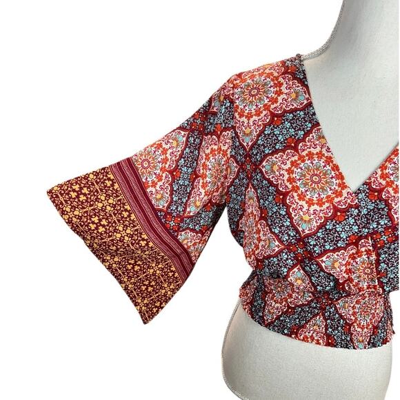 Anthropologie twine & string boho cropped floral blouse 3/4 sleeve western rodeo - Picture 4 of 9